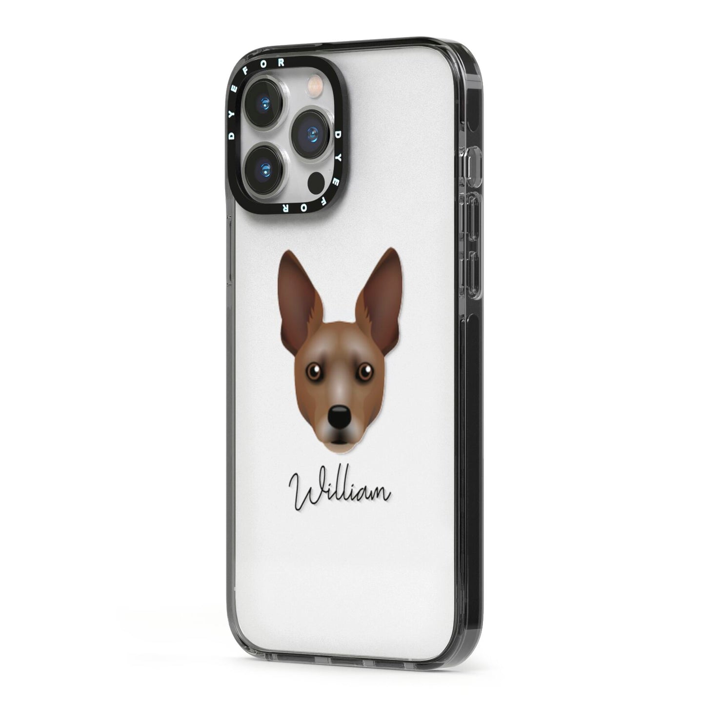 Rat Terrier Personalised iPhone 13 Pro Max Black Impact Case Side Angle on Silver phone