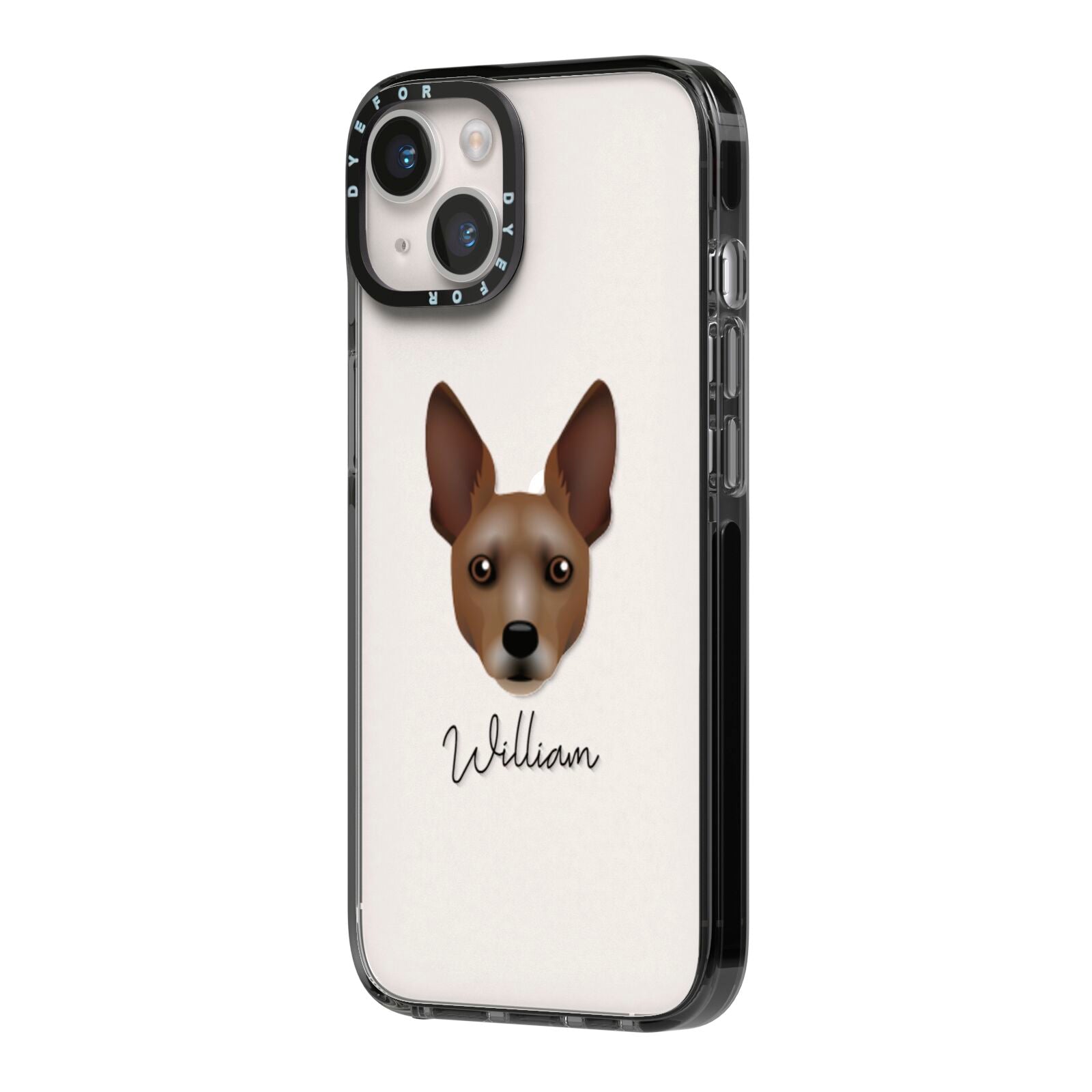 Rat Terrier Personalised iPhone 14 Black Impact Case Side Angle on Silver phone