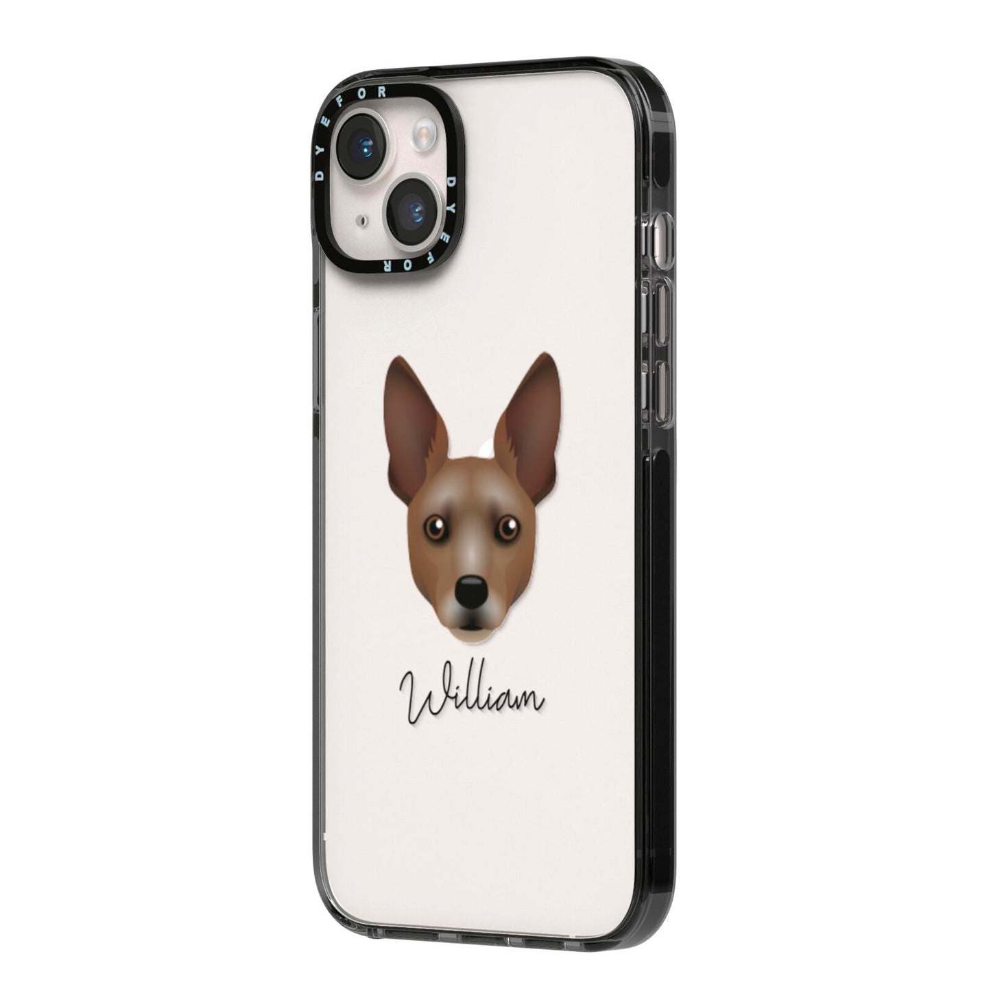 Rat Terrier Personalised iPhone 14 Plus Black Impact Case Side Angle on Silver phone