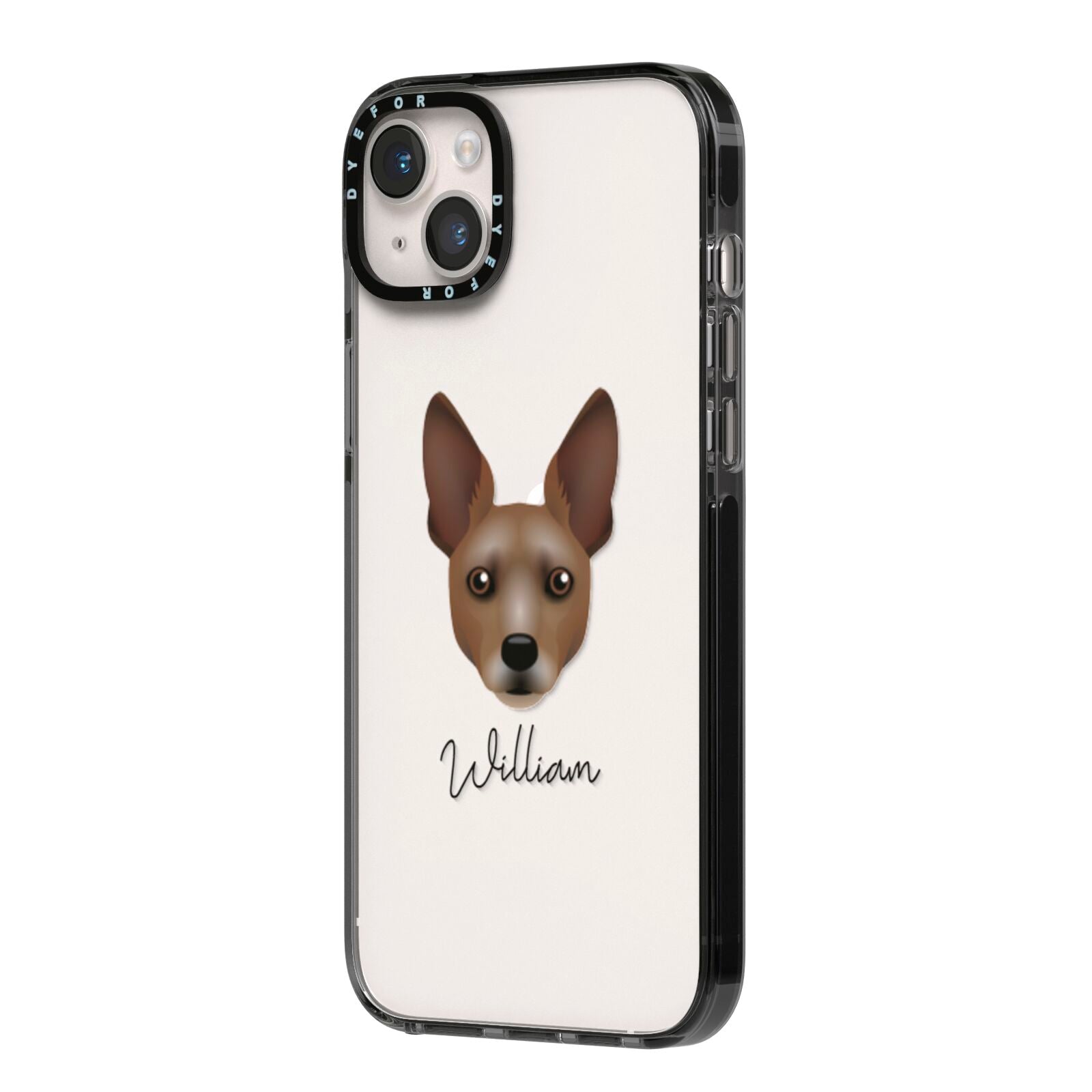 Rat Terrier Personalised iPhone 14 Plus Black Impact Case Side Angle on Silver phone