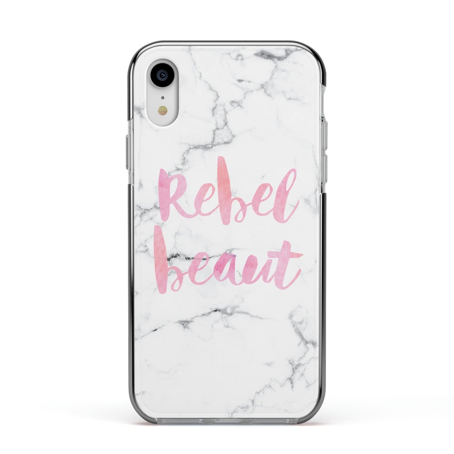 Rebel Heart Grey Marble Effect Apple iPhone XR Impact Case Black Edge on Silver Phone