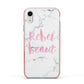 Rebel Heart Grey Marble Effect Apple iPhone XR Impact Case Pink Edge on Silver Phone