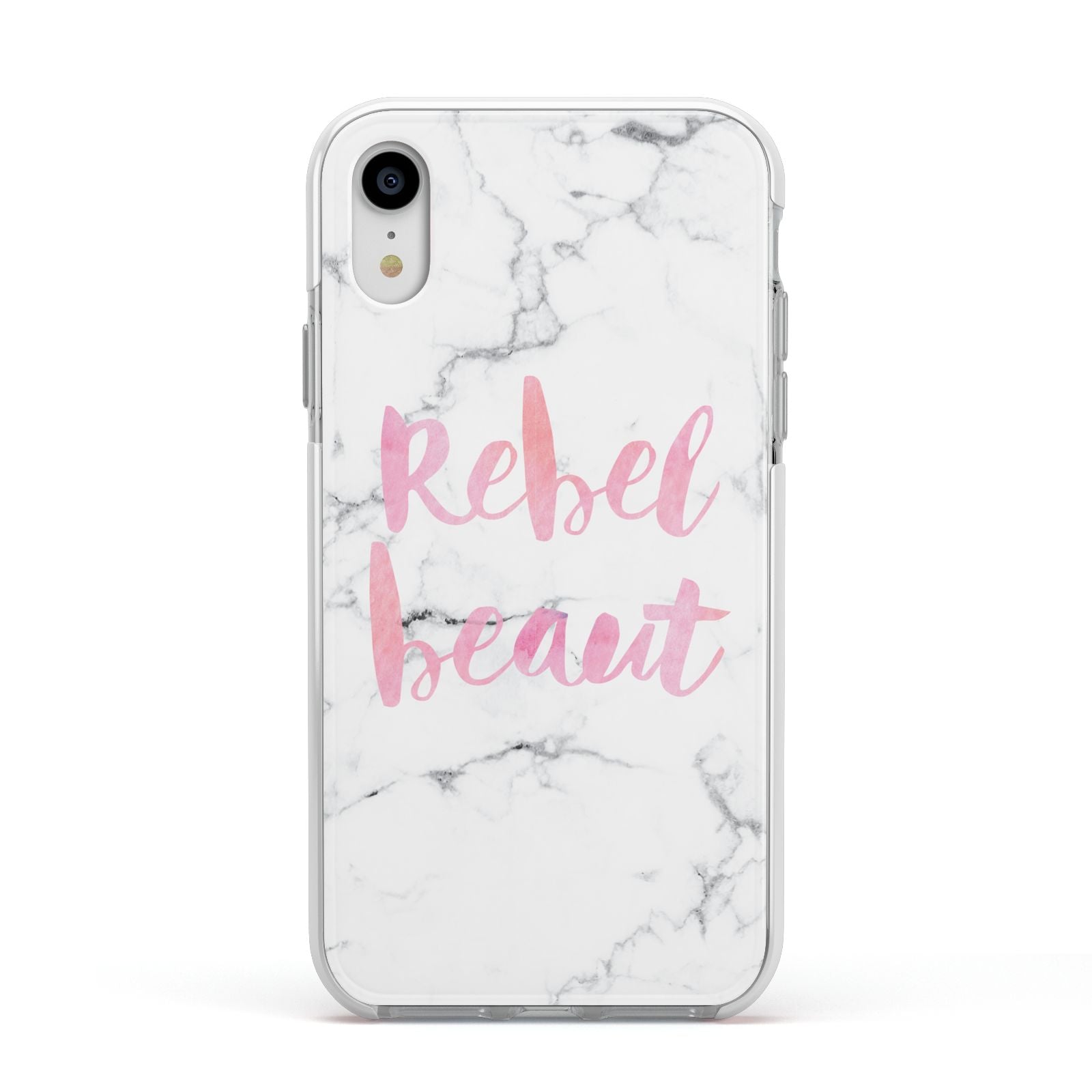 Rebel Heart Grey Marble Effect Apple iPhone XR Impact Case White Edge on Silver Phone