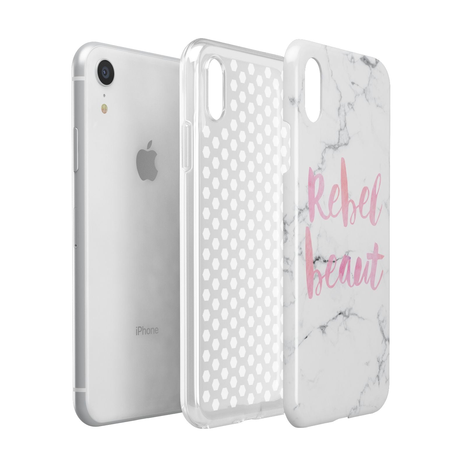 Rebel Heart Grey Marble Effect Apple iPhone XR White 3D Tough Case Expanded view