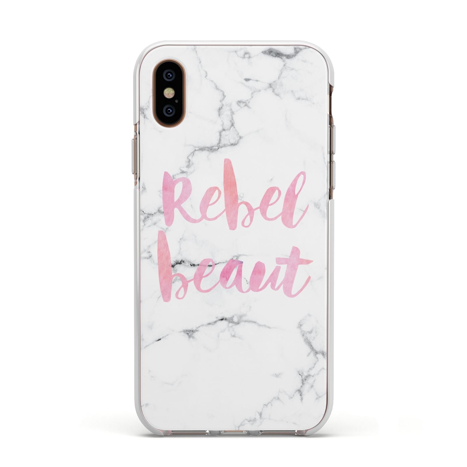 Rebel Heart Grey Marble Effect Apple iPhone Xs Impact Case White Edge on Gold Phone