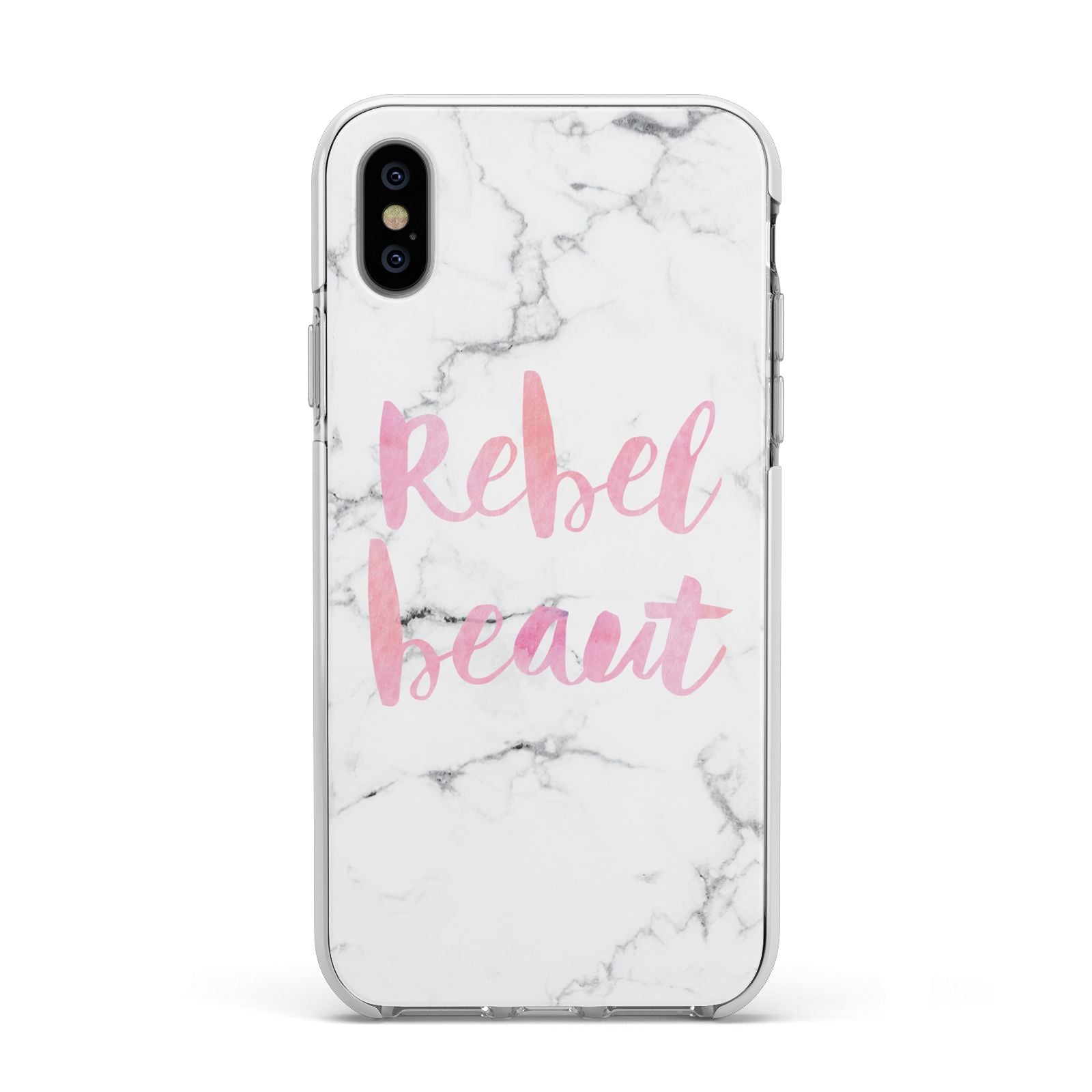 Rebel Heart Grey Marble Effect Apple iPhone Xs Impact Case White Edge on Silver Phone
