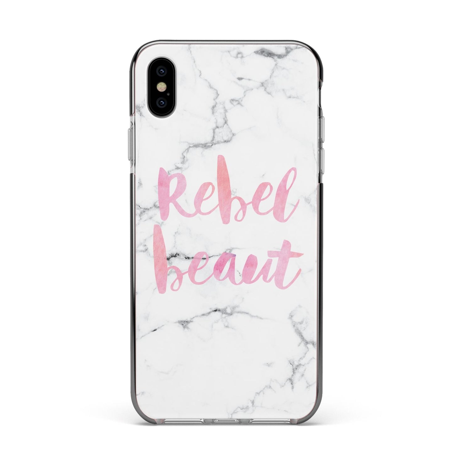 Rebel Heart Grey Marble Effect Apple iPhone Xs Max Impact Case Black Edge on Silver Phone