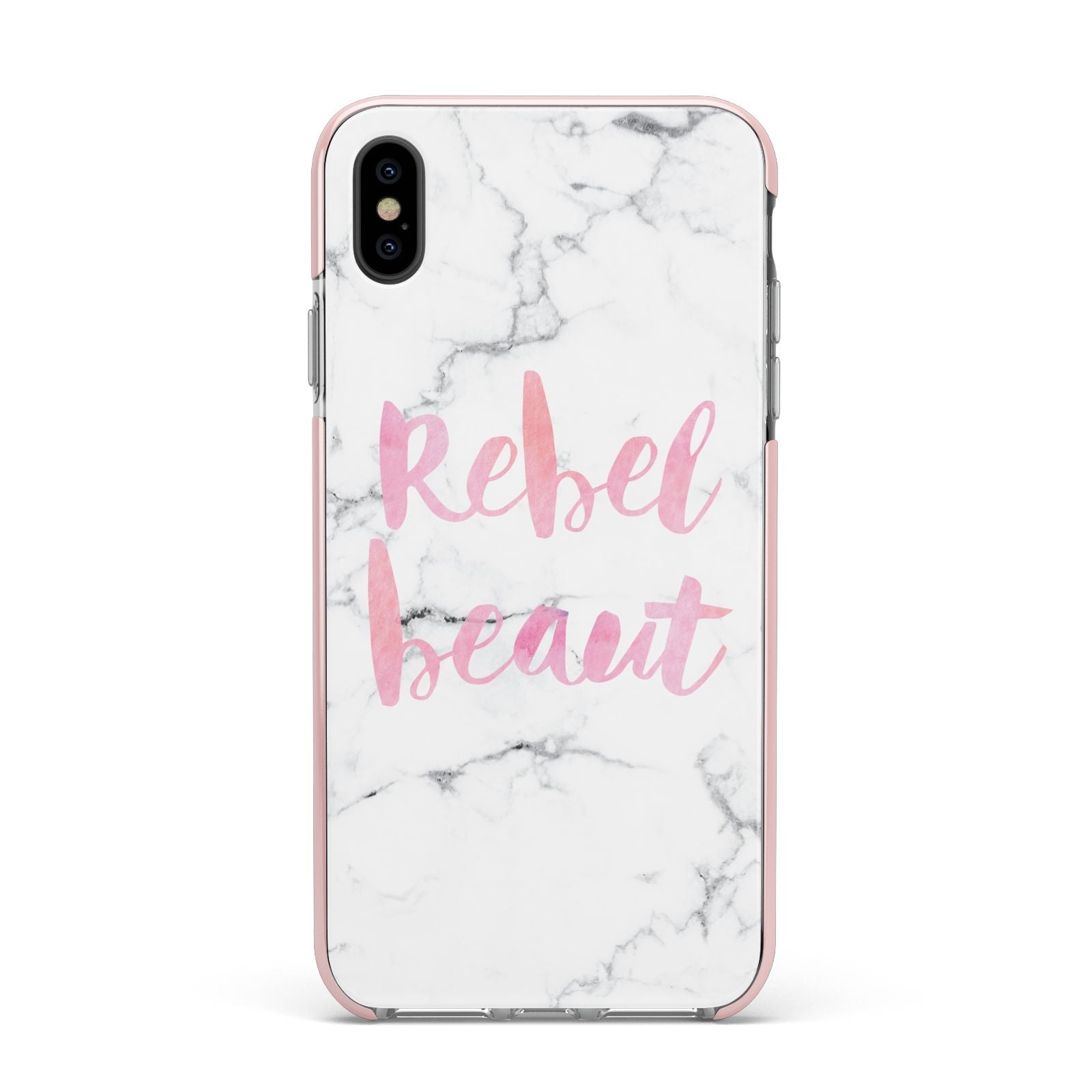 Rebel Heart Grey Marble Effect Apple iPhone Xs Max Impact Case Pink Edge on Black Phone
