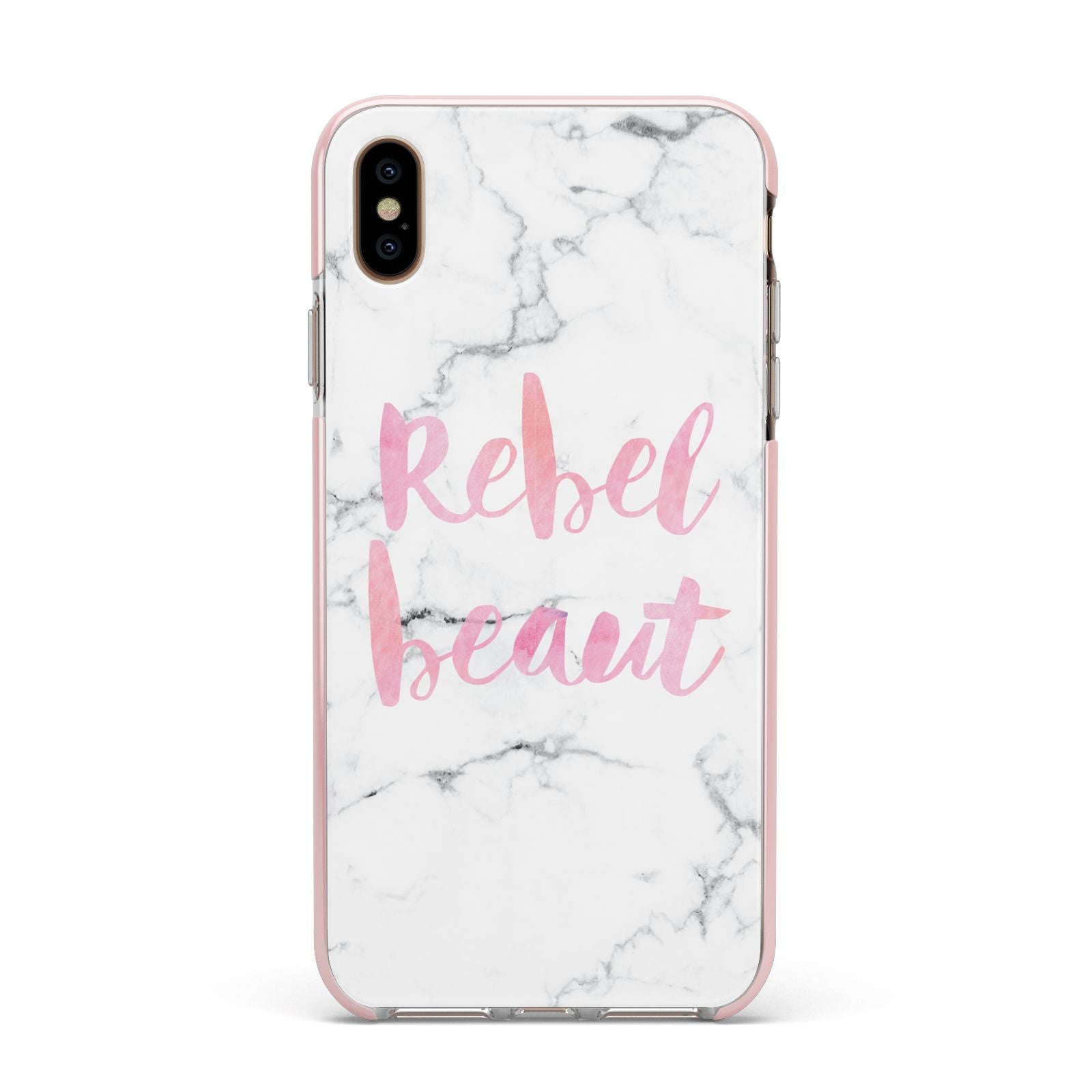 Rebel Heart Grey Marble Effect Apple iPhone Xs Max Impact Case Pink Edge on Gold Phone