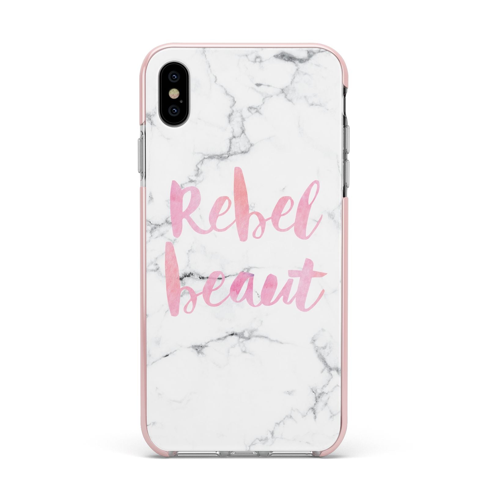 Rebel Heart Grey Marble Effect Apple iPhone Xs Max Impact Case Pink Edge on Silver Phone