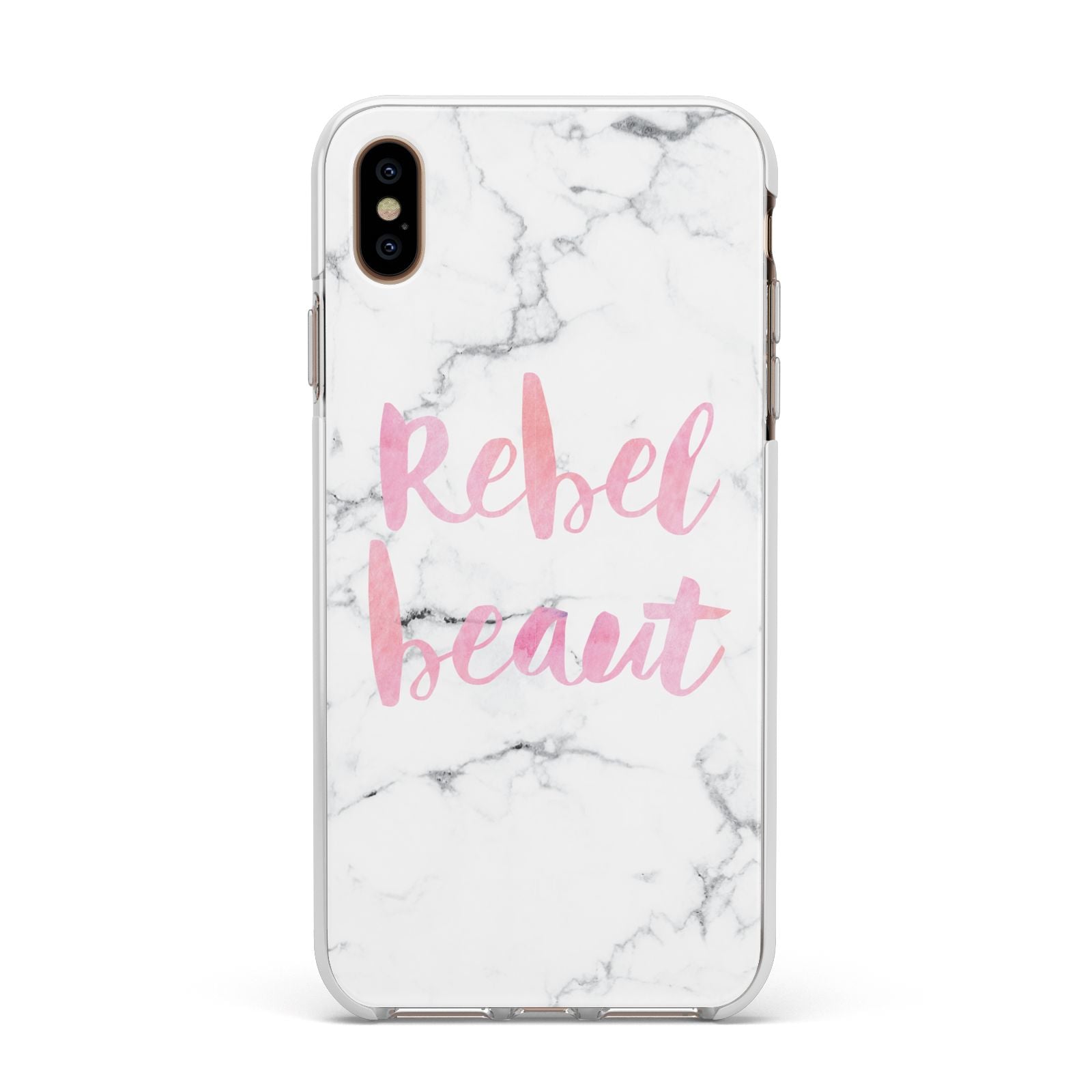 Rebel Heart Grey Marble Effect Apple iPhone Xs Max Impact Case White Edge on Gold Phone