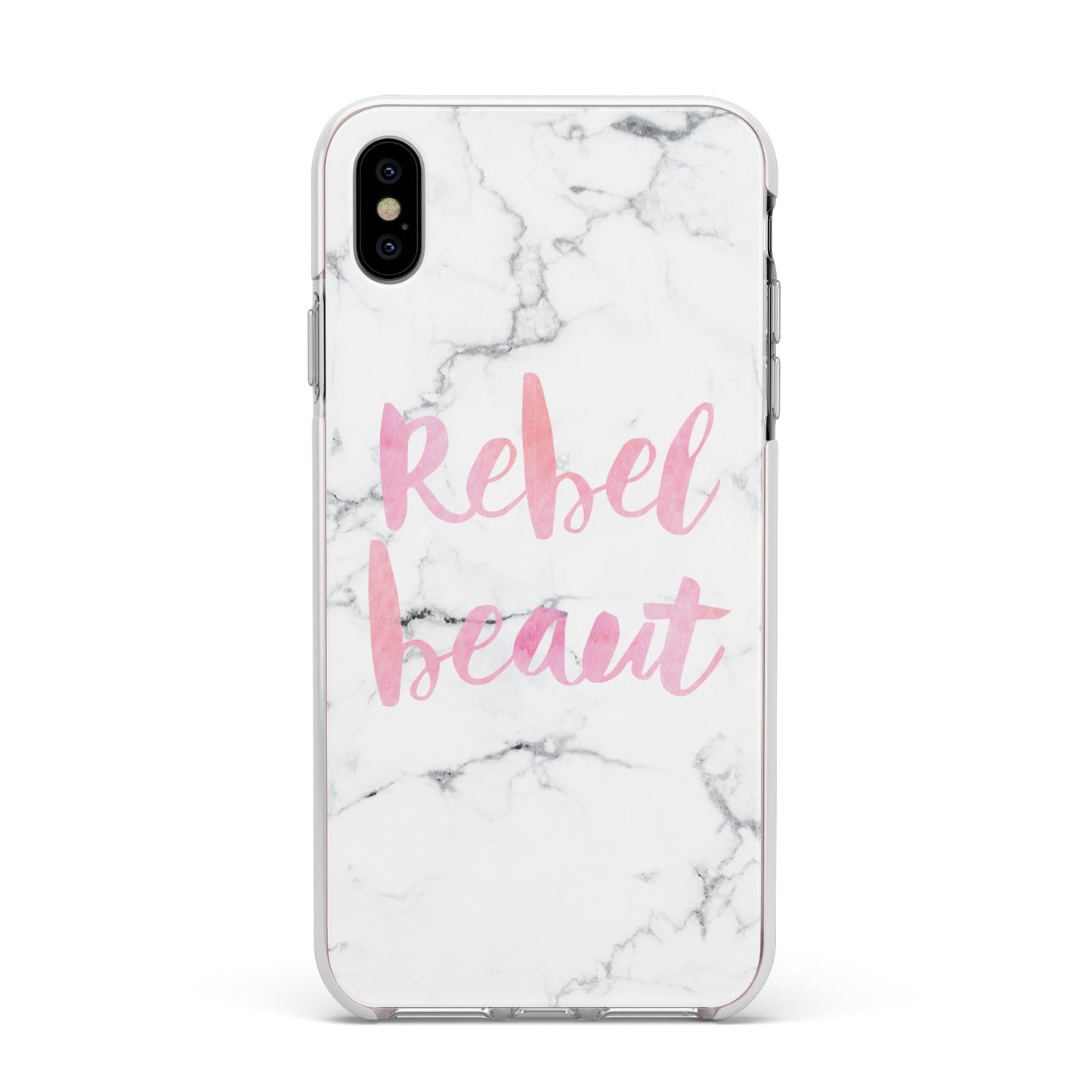 Rebel Heart Grey Marble Effect Apple iPhone Xs Max Impact Case White Edge on Silver Phone