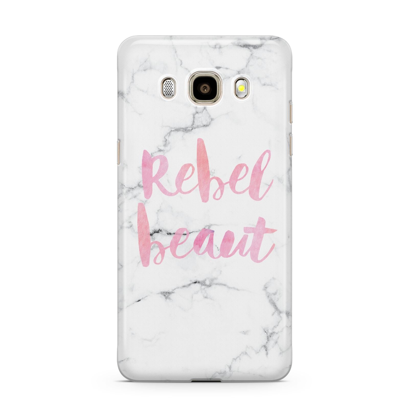 Rebel Heart Grey Marble Effect Samsung Galaxy J7 2016 Case on gold phone