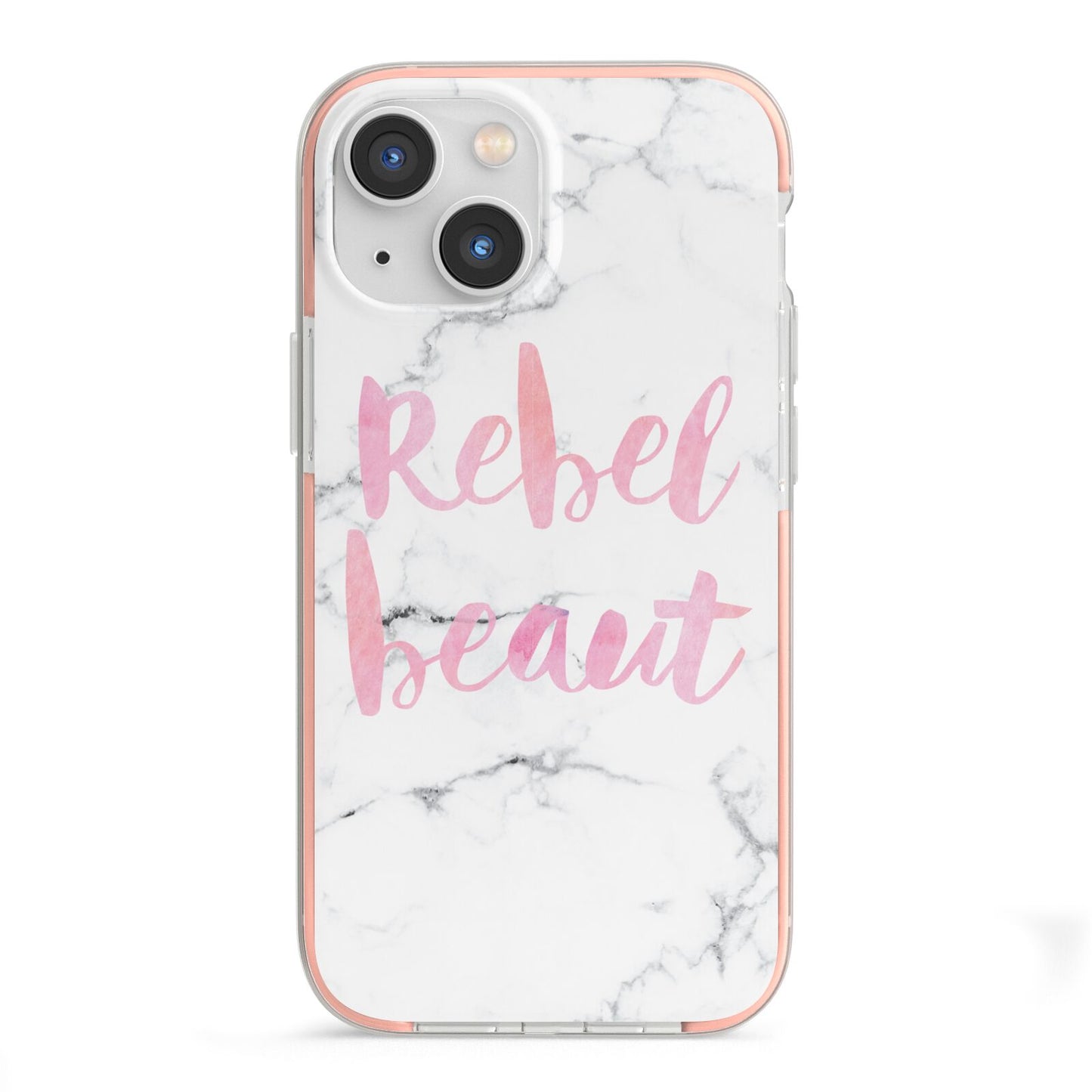 Rebel Heart Grey Marble Effect iPhone 13 Mini TPU Impact Case with Pink Edges