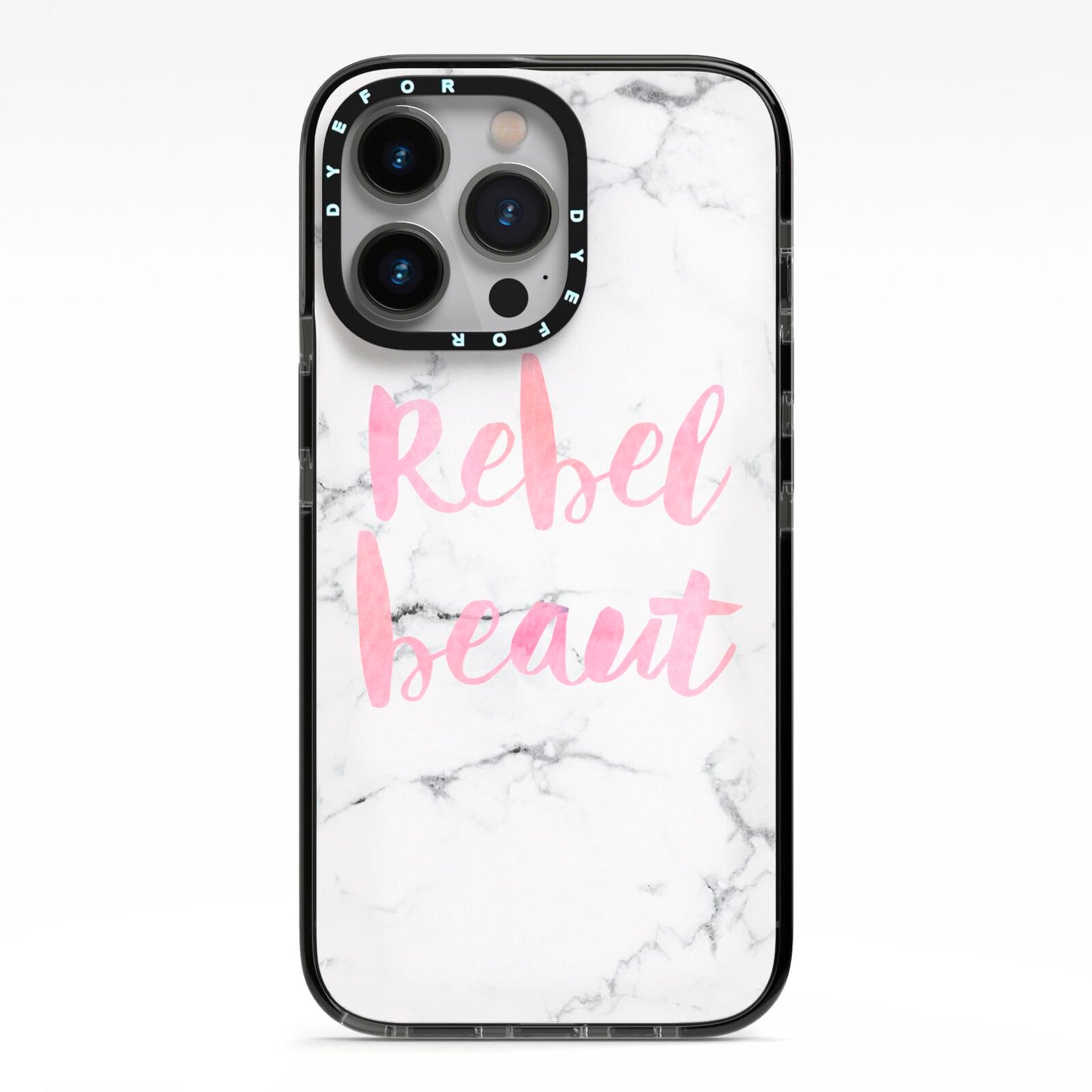 Rebel Heart Grey Marble Effect iPhone 13 Pro Black Impact Case on Silver phone