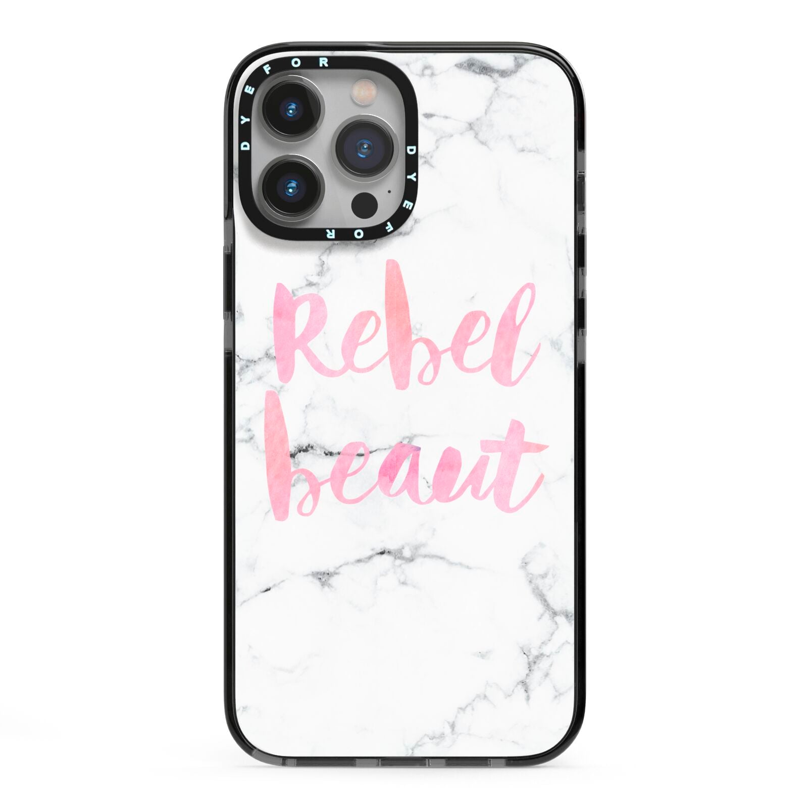 Rebel Heart Grey Marble Effect iPhone 13 Pro Max Black Impact Case on Silver phone