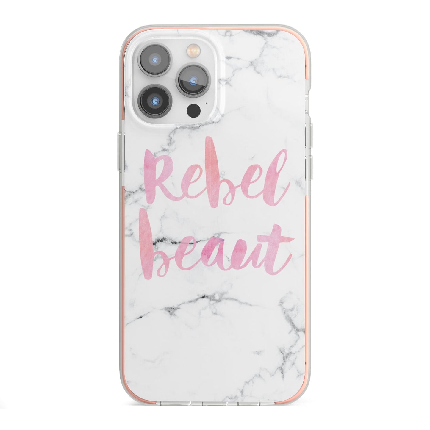 Rebel Heart Grey Marble Effect iPhone 13 Pro Max TPU Impact Case with Pink Edges