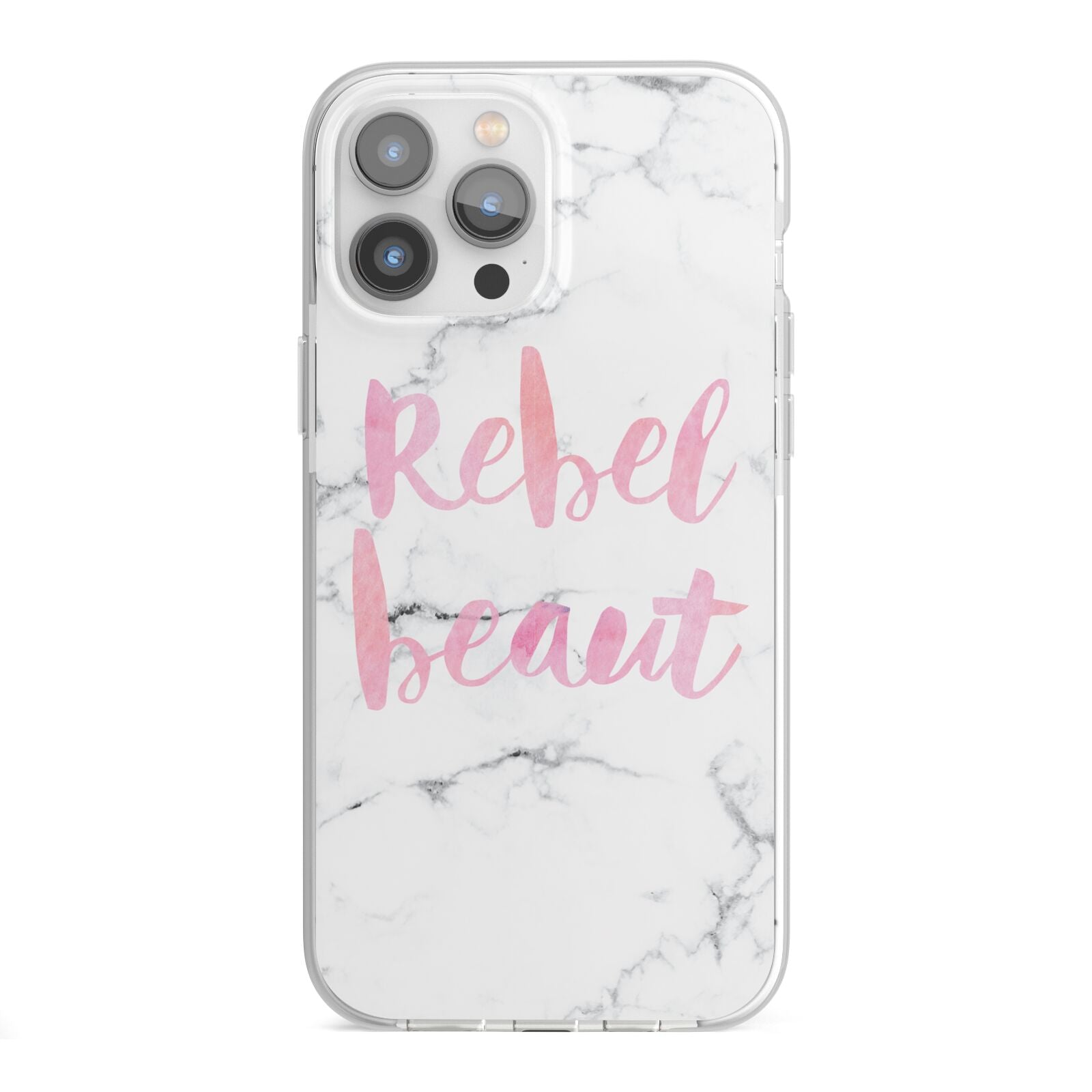 Rebel Heart Grey Marble Effect iPhone 13 Pro Max TPU Impact Case with White Edges