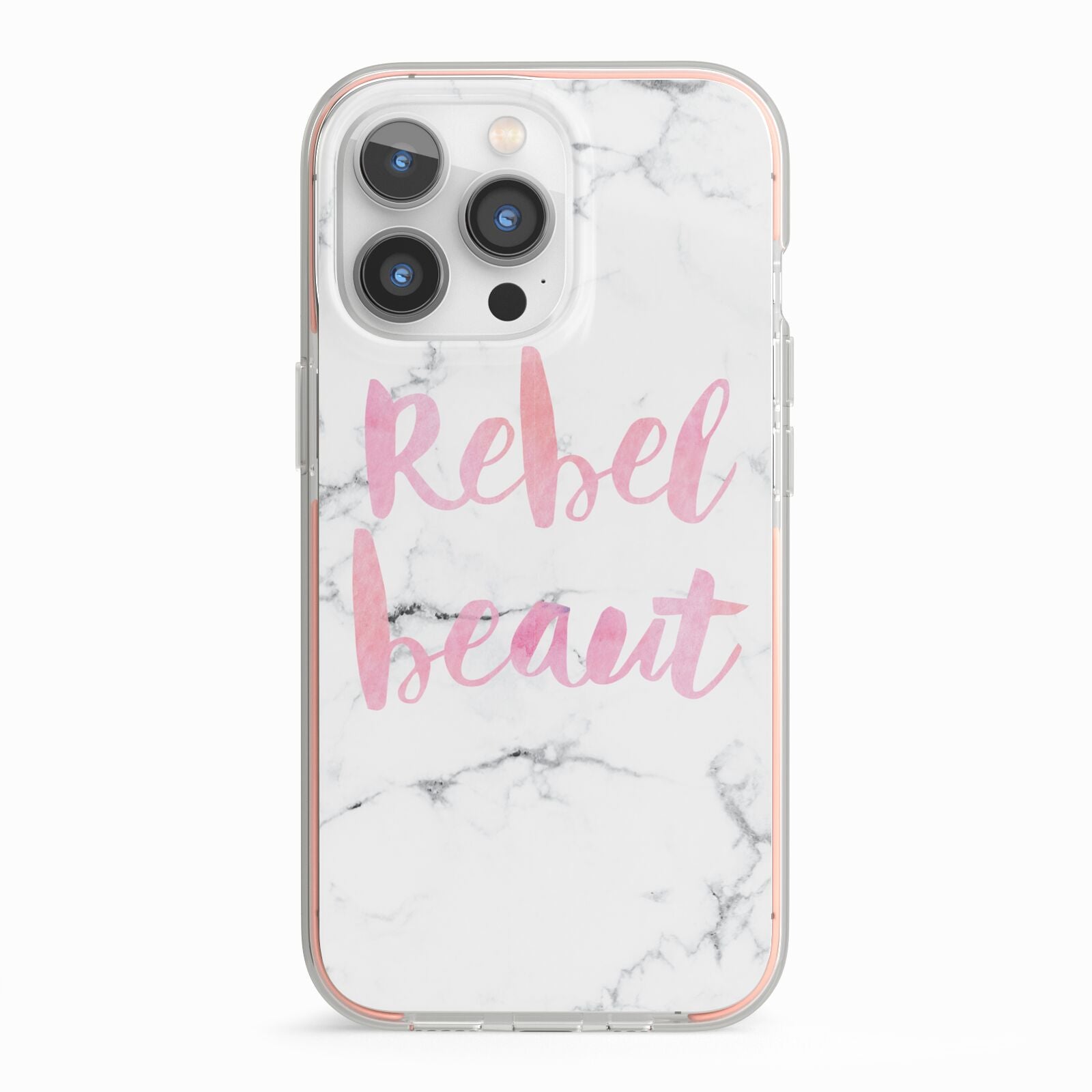Rebel Heart Grey Marble Effect iPhone 13 Pro TPU Impact Case with Pink Edges
