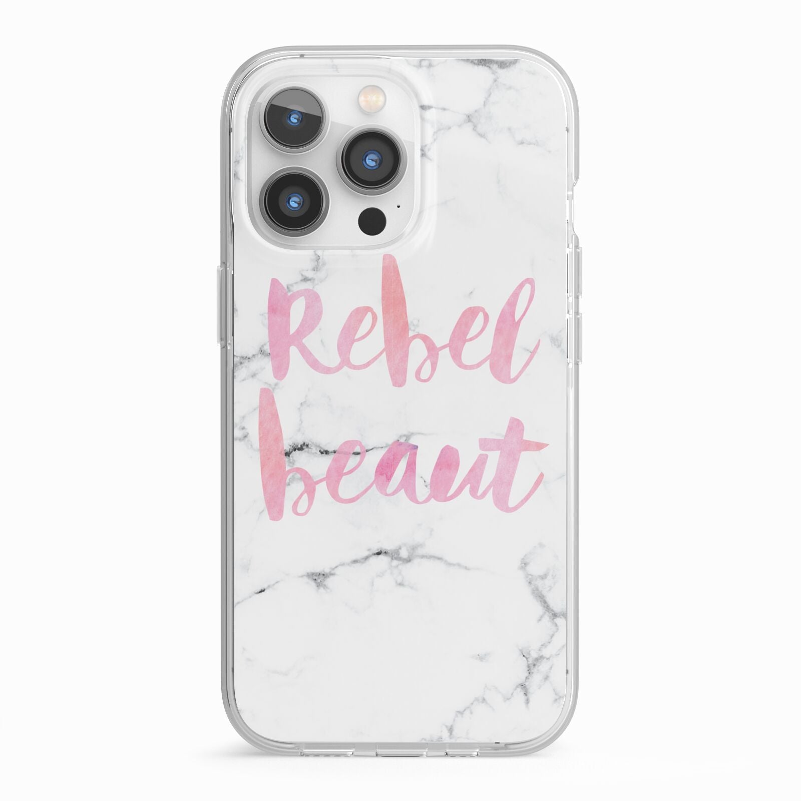 Rebel Heart Grey Marble Effect iPhone 13 Pro TPU Impact Case with White Edges