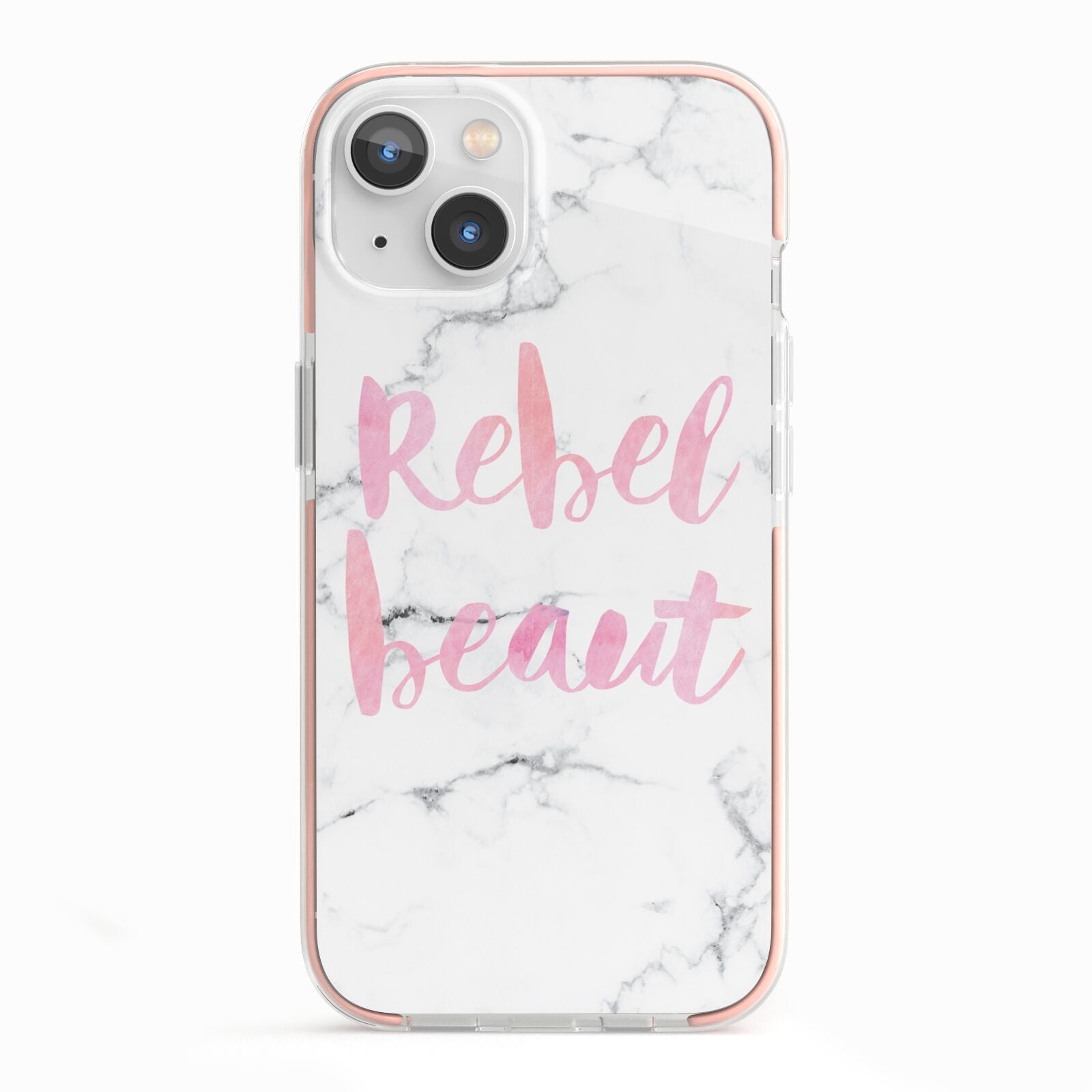 Rebel Heart Grey Marble Effect iPhone 13 TPU Impact Case with Pink Edges