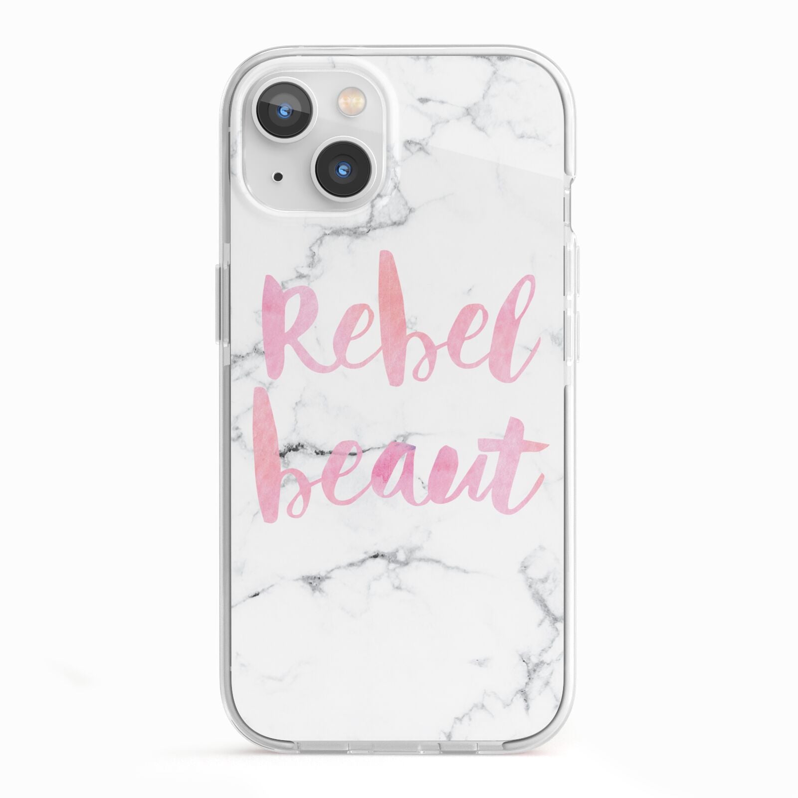 Rebel Heart Grey Marble Effect iPhone 13 TPU Impact Case with White Edges