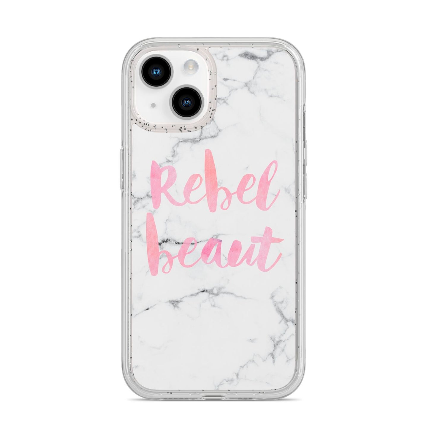 Rebel Heart Grey Marble Effect iPhone 14 Glitter Tough Case Starlight