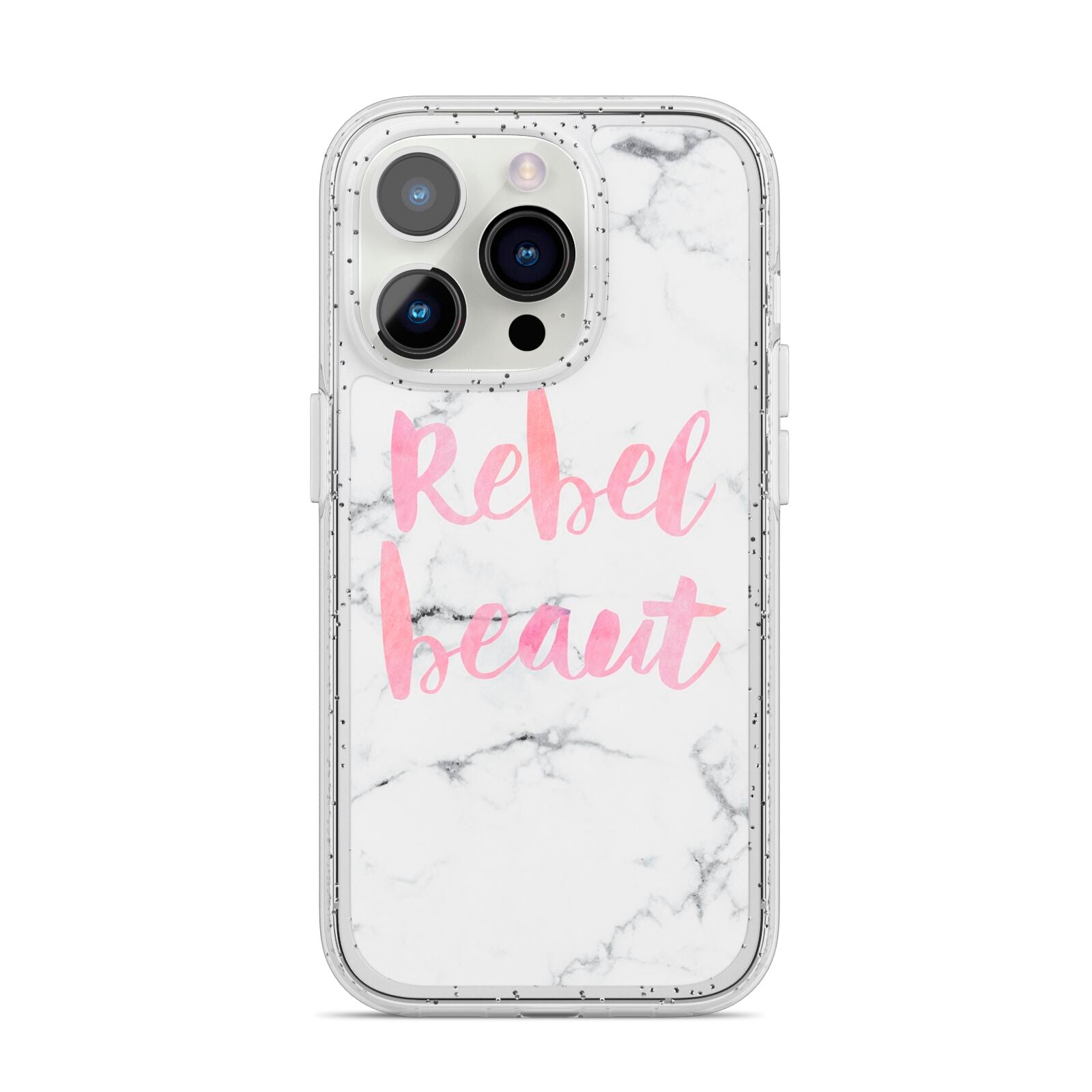 Rebel Heart Grey Marble Effect iPhone 14 Pro Glitter Tough Case Silver