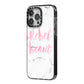 Rebel Heart Grey Marble Effect iPhone 14 Pro Max Black Impact Case Side Angle on Silver phone