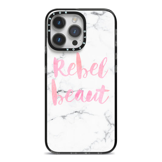 Rebel Heart Grey Marble Effect iPhone 14 Pro Max Black Impact Case on Silver phone