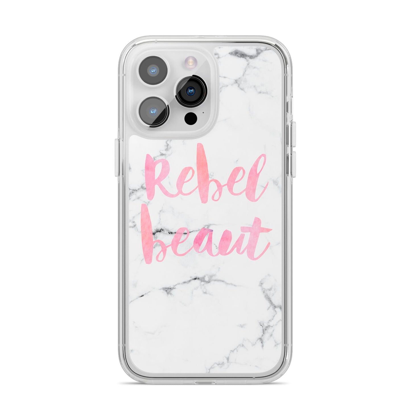 Rebel Heart Grey Marble Effect iPhone 14 Pro Max Clear Tough Case Silver