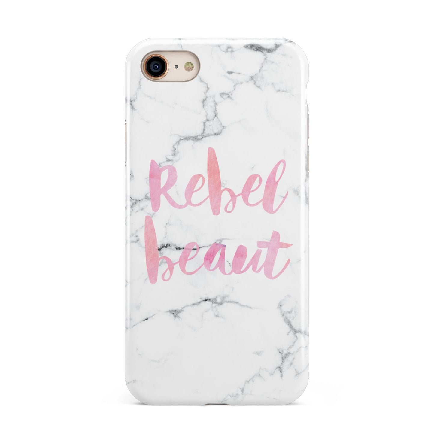 Rebel Heart Grey Marble Effect iPhone 8 3D Tough Case on Gold Phone