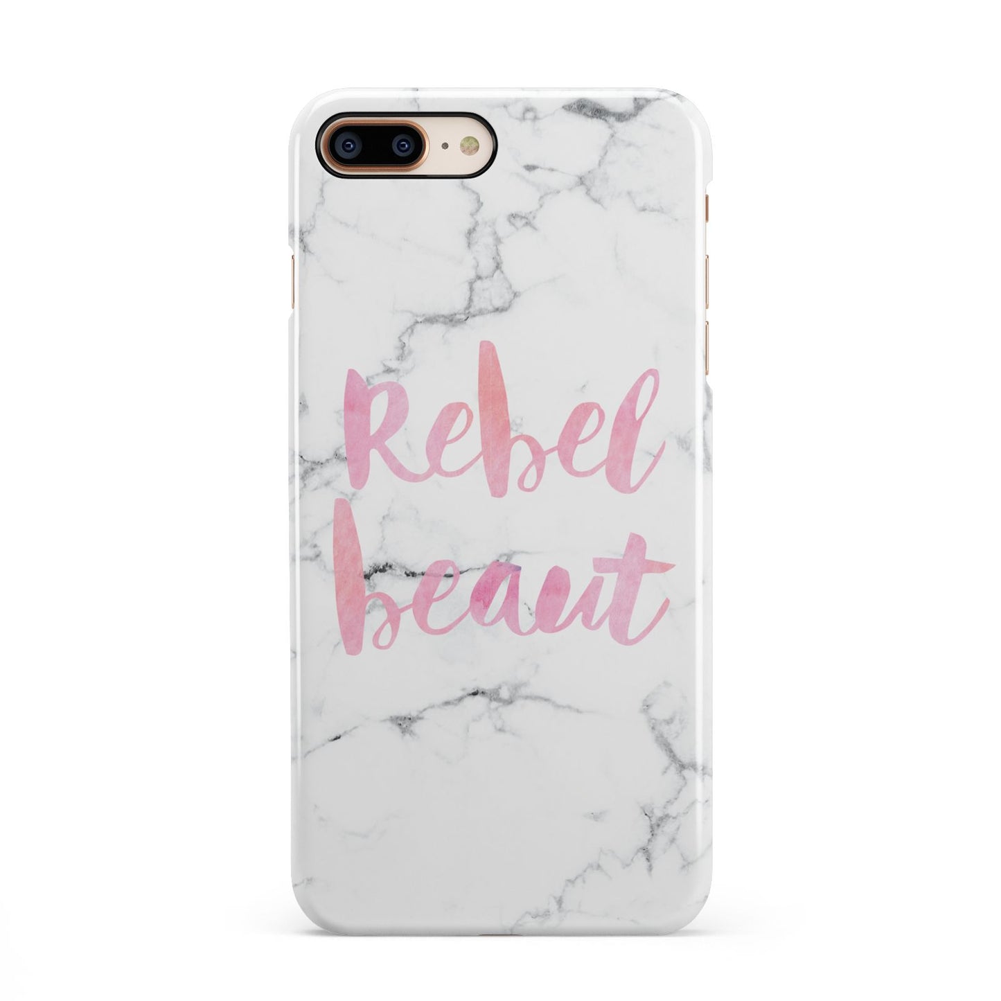Rebel Heart Grey Marble Effect iPhone 8 Plus 3D Snap Case on Gold Phone