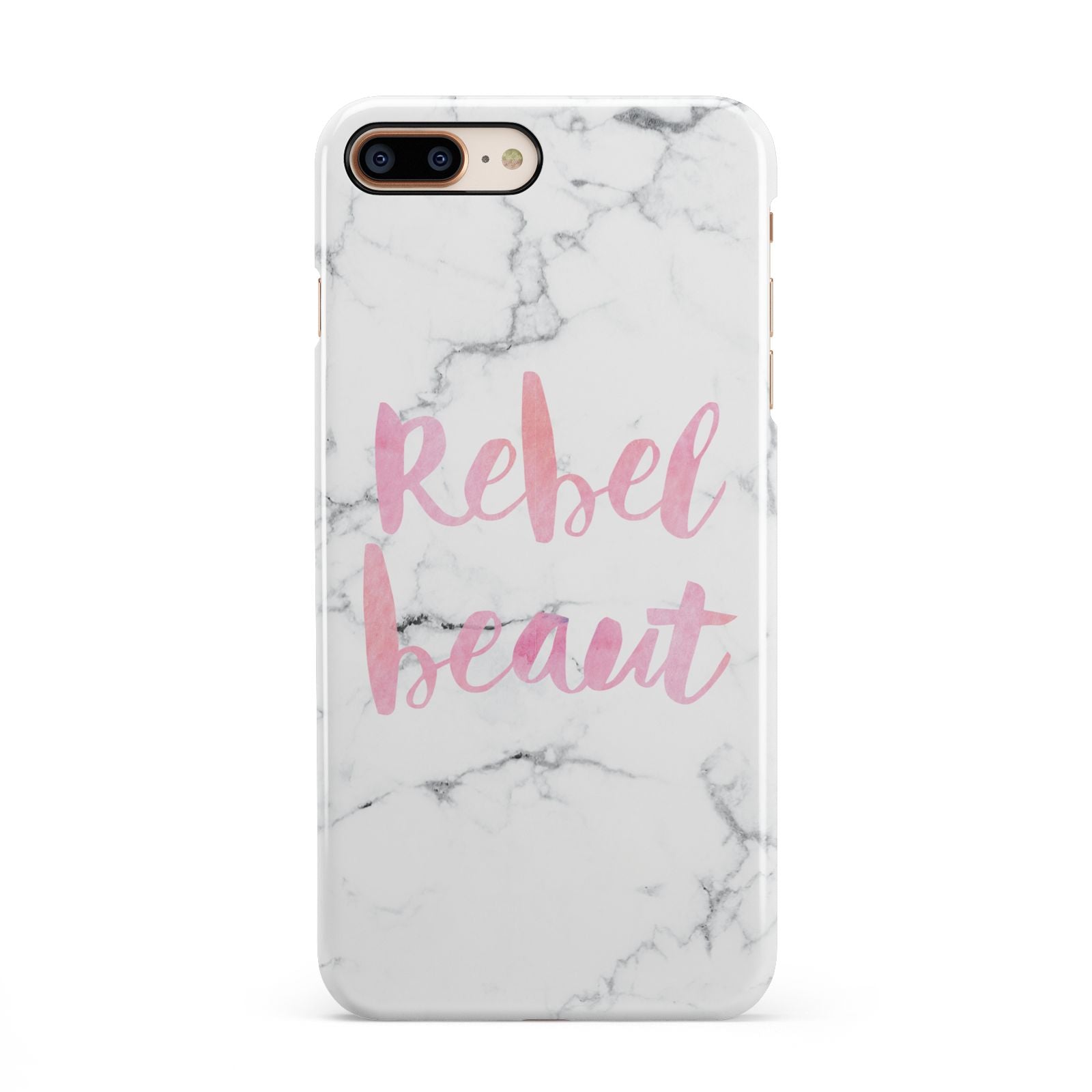 Rebel Heart Grey Marble Effect iPhone 8 Plus 3D Snap Case on Gold Phone