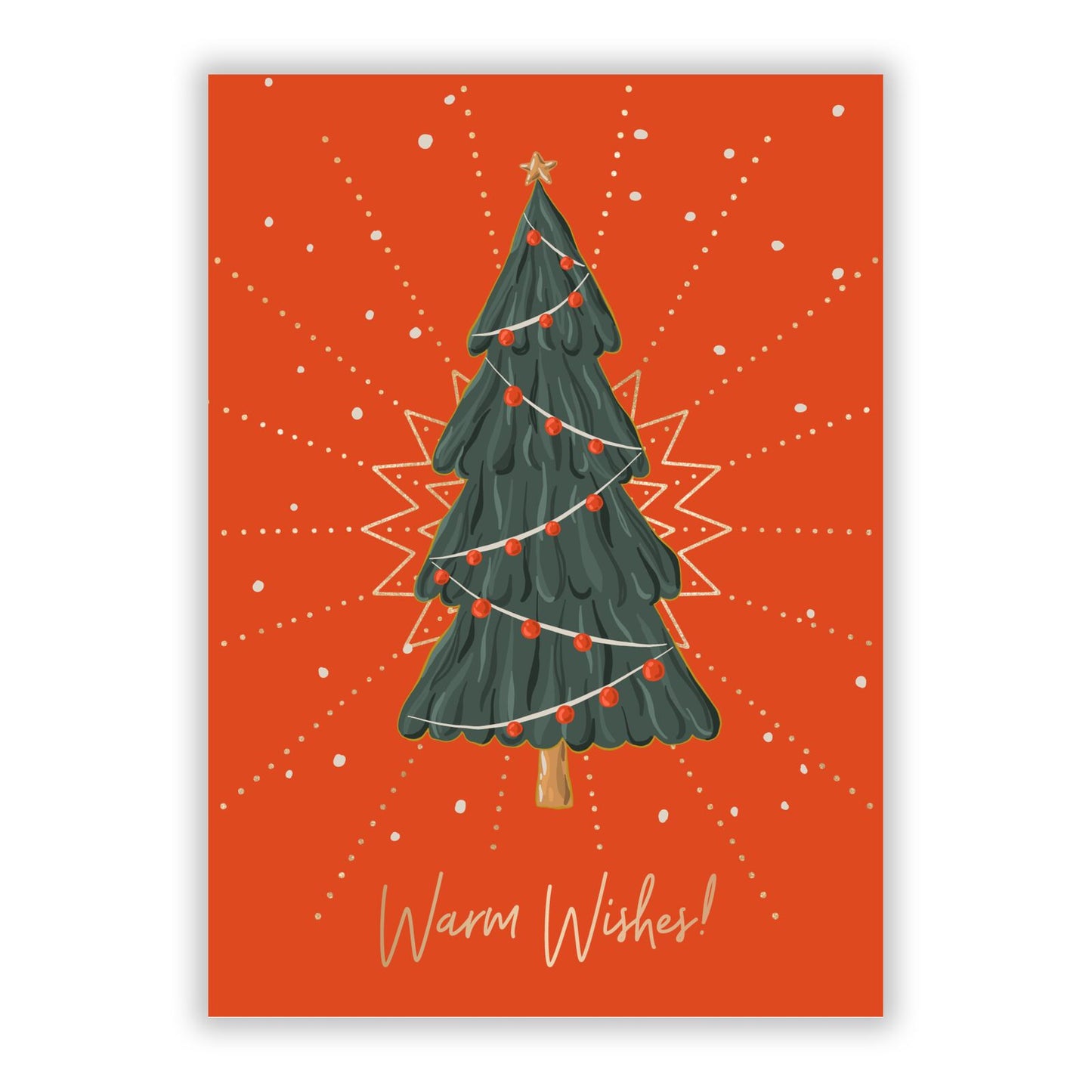 Red Card with Christmas Tree Illustration A5 Flat Greetings Card