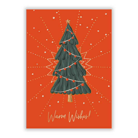 Red Card with Christmas Tree Illustration A5 Flat Greetings Card