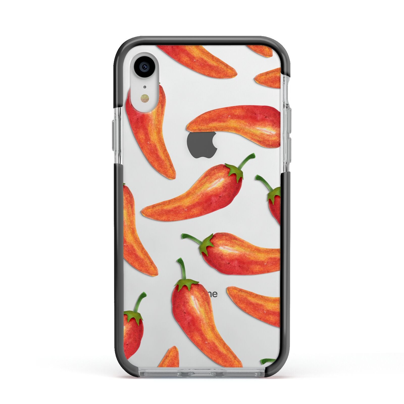 Red Chillies Apple iPhone XR Impact Case Black Edge on Silver Phone