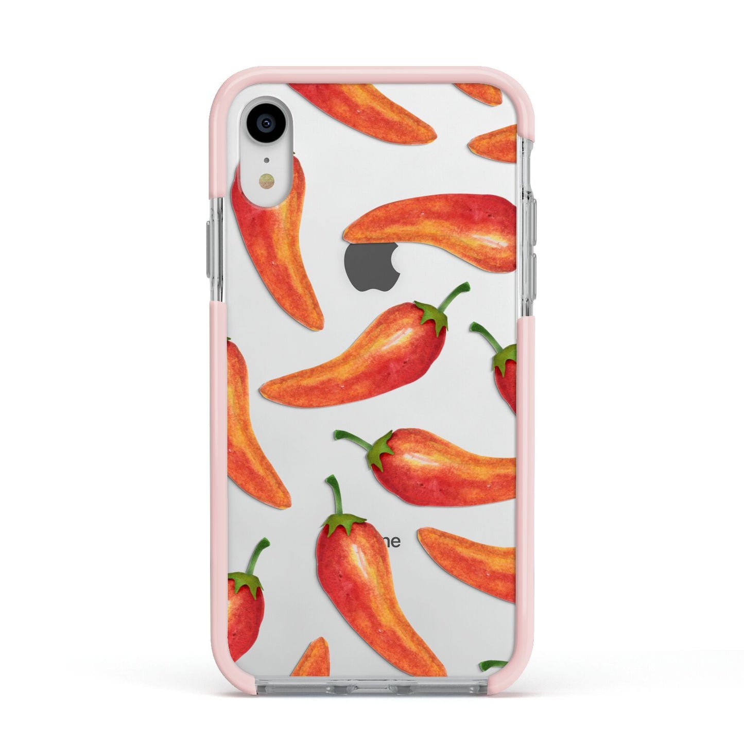 Red Chillies Apple iPhone XR Impact Case Pink Edge on Silver Phone