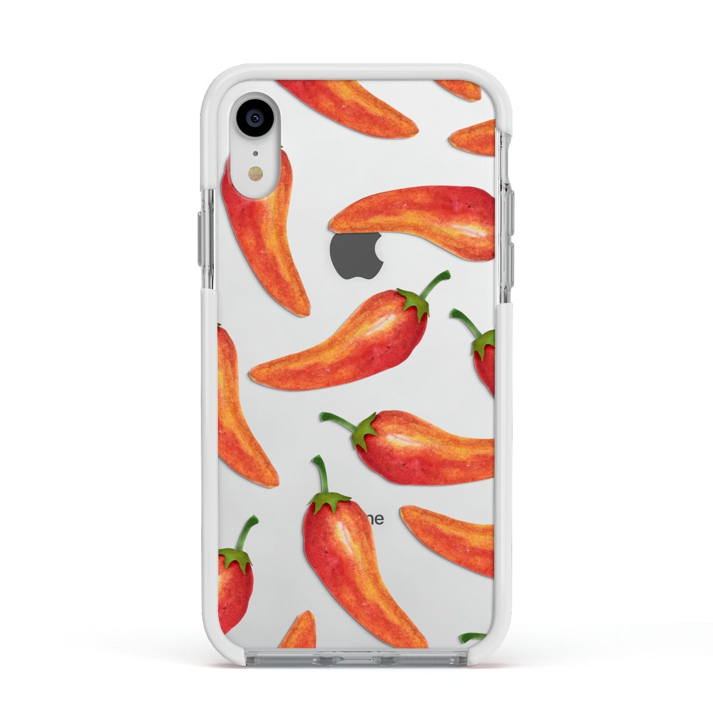 Red Chillies Apple iPhone XR Impact Case White Edge on Silver Phone