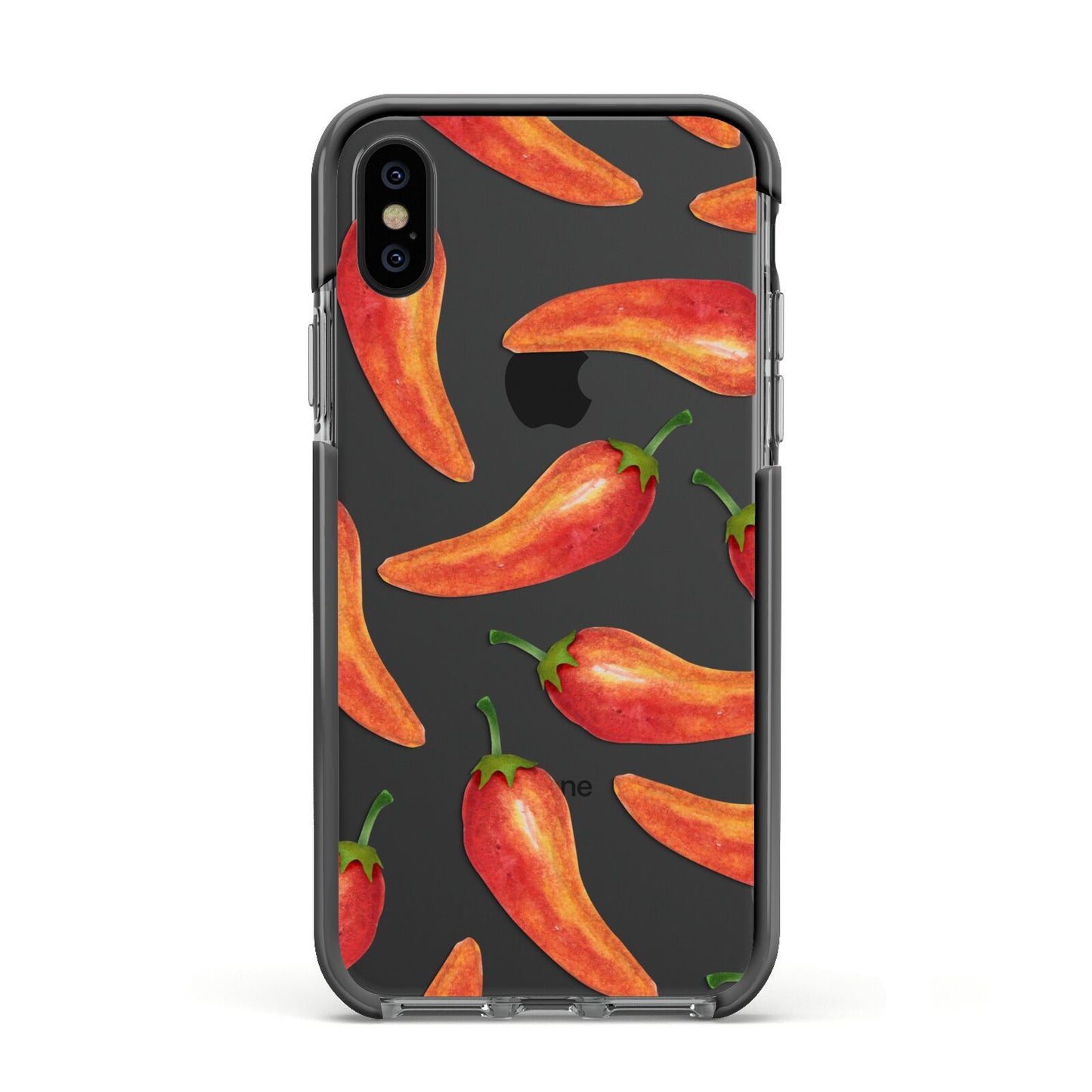 Red Chillies Apple iPhone Xs Impact Case Black Edge on Black Phone