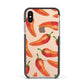 Red Chillies Apple iPhone Xs Impact Case Black Edge on Gold Phone