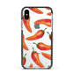 Red Chillies Apple iPhone Xs Impact Case Black Edge on Silver Phone