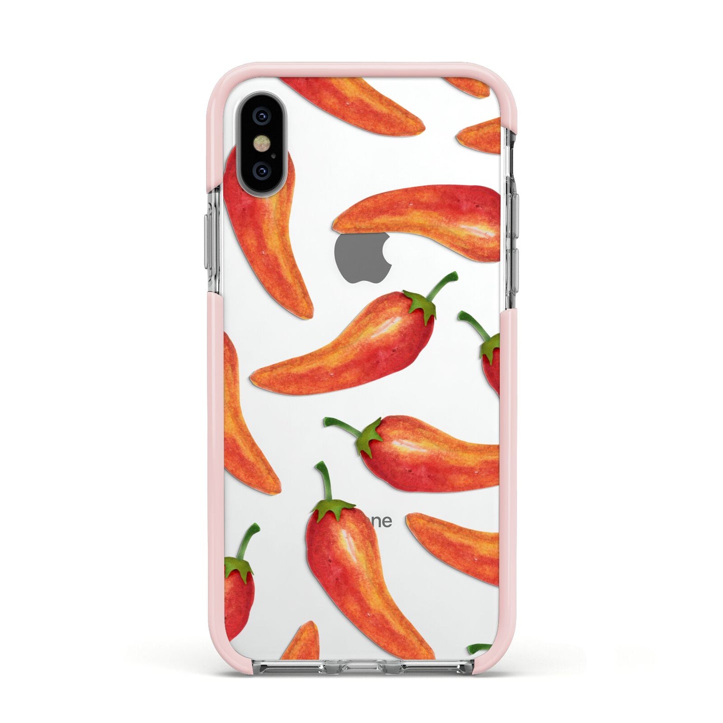 Red Chillies Apple iPhone Xs Impact Case Pink Edge on Silver Phone