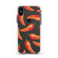 Red Chillies Apple iPhone Xs Impact Case White Edge on Black Phone