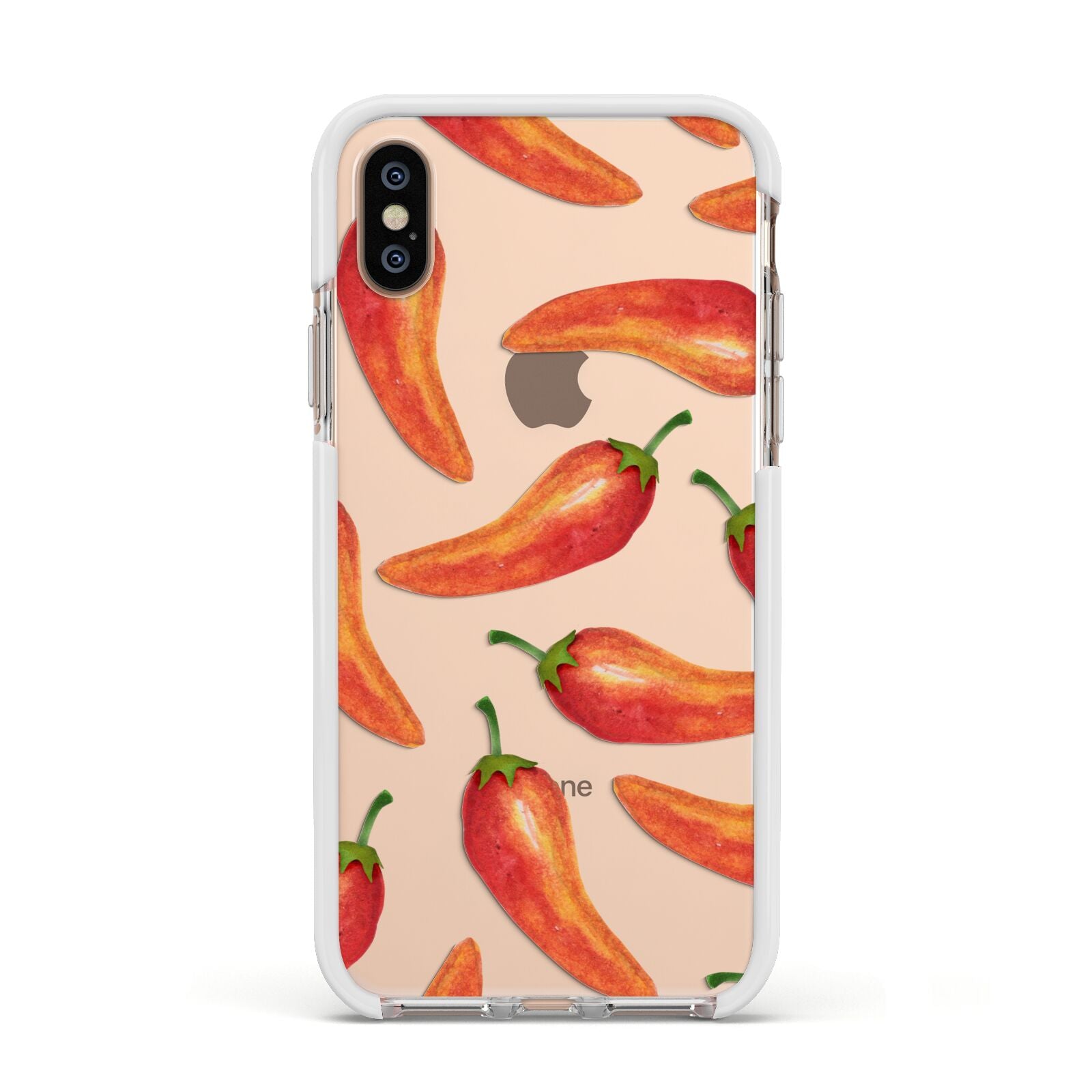Red Chillies Apple iPhone Xs Impact Case White Edge on Gold Phone