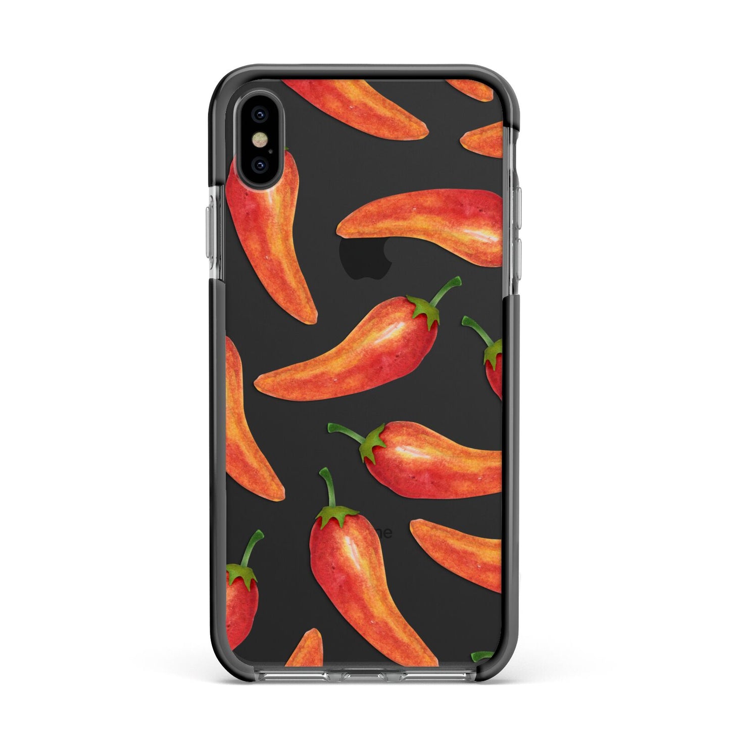 Red Chillies Apple iPhone Xs Max Impact Case Black Edge on Black Phone