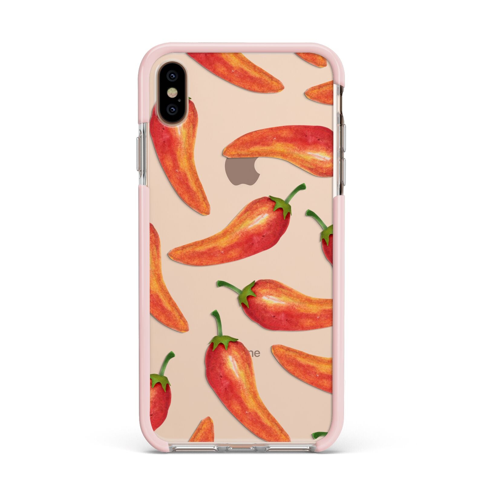 Red Chillies Apple iPhone Xs Max Impact Case Pink Edge on Gold Phone