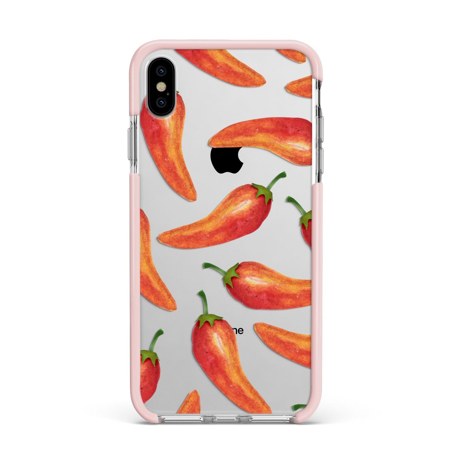 Red Chillies Apple iPhone Xs Max Impact Case Pink Edge on Silver Phone