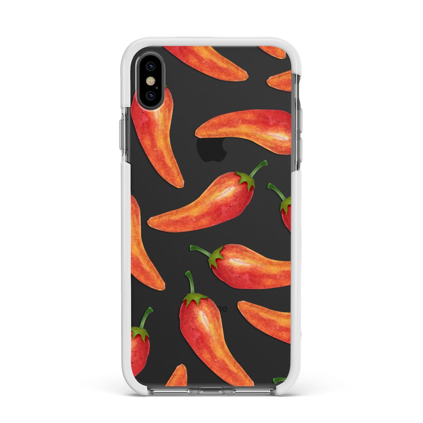 Red Chillies Apple iPhone Xs Max Impact Case White Edge on Black Phone
