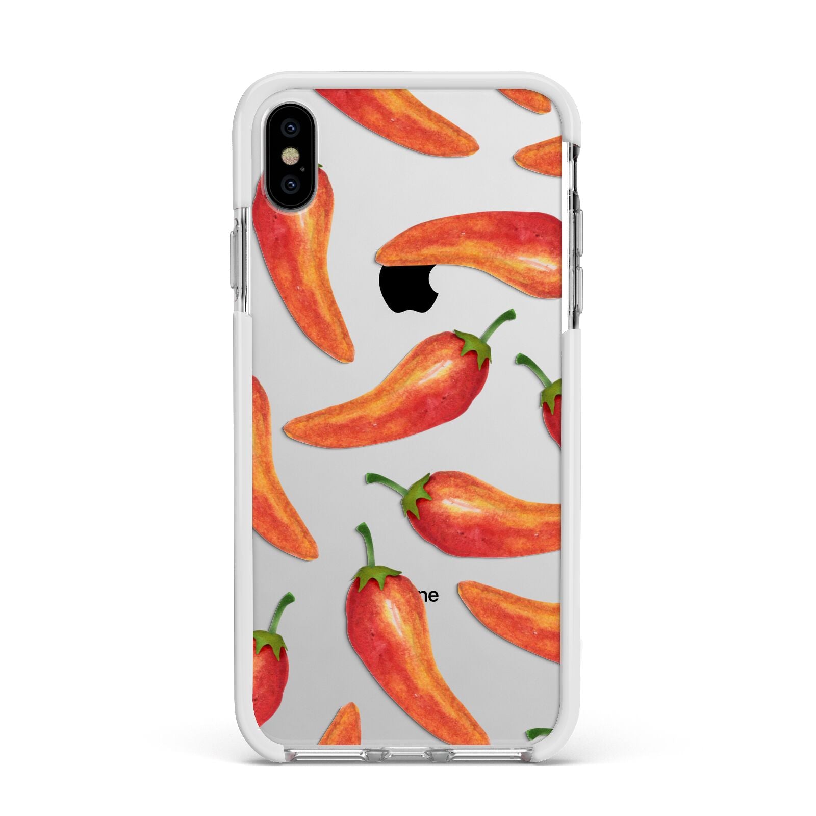Red Chillies Apple iPhone Xs Max Impact Case White Edge on Silver Phone